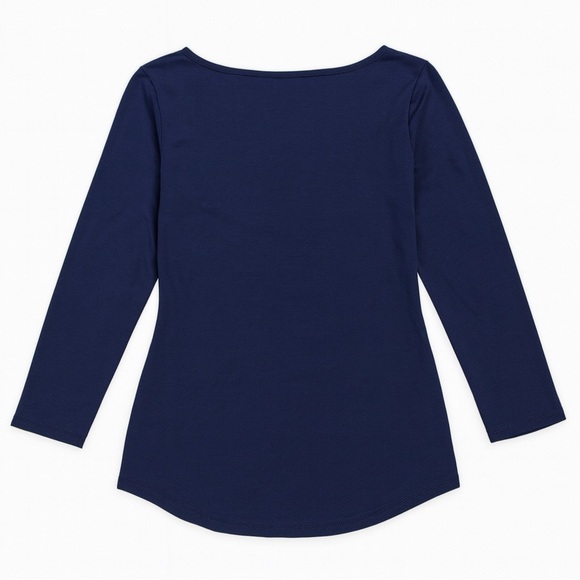 New Talbots Navy Blue Cotton Surplice Drape Long Sleeve Top Size Medium - Picture 3 of 4